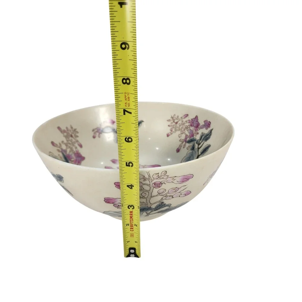 Vintage Chinese Porcelain Floral Decorative Bowl Hand Painted Pink Blue 8 Inch